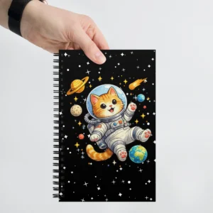 Astronaut Cat Spiral Notebook – Cute Space Cat Dotted Journal for Cat Lovers